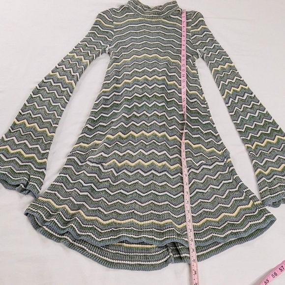 Free People Green Blue Yellow Knit Keyhole Back Ziggy Zig Zag Sweater Dress - Picture 10 of 10